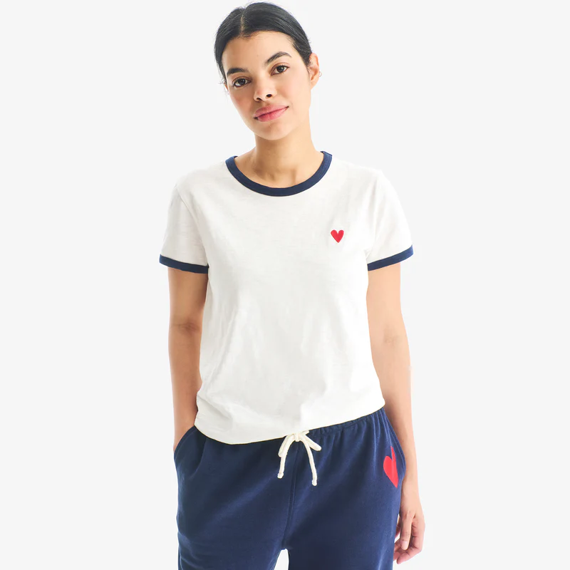 Adult embroidered heart ringer tee